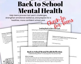 Teen Mental Health Worksheet Back to School Reflection Journal Therapy Counseling Teen Anxiety & Emotional Wellness PDF New School Year