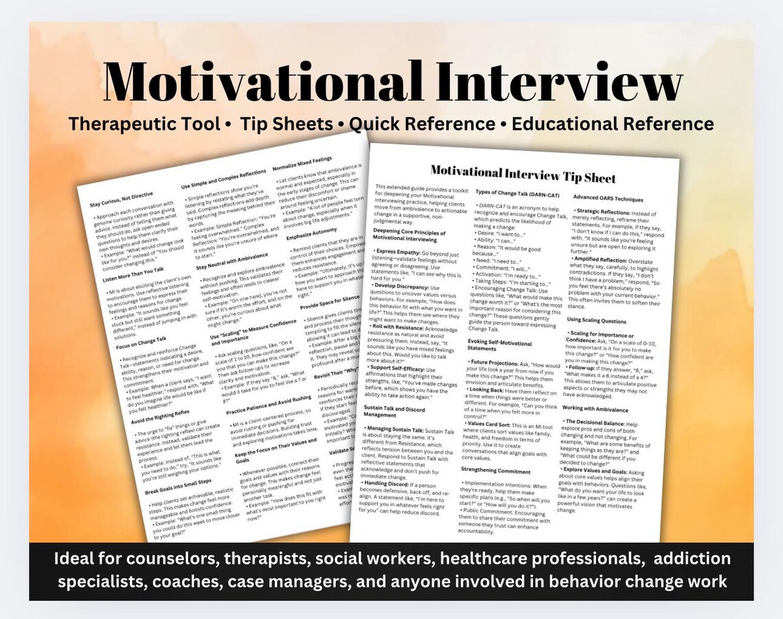 Ref Tip Motivational Interviewing Cheat Sheet | MI Therapy Reference (tip ...