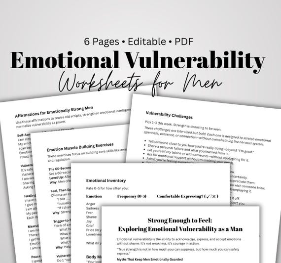 Men's Emotional Vulnerability Workbook: Self-Discovery & Mental Health (PDF Downloadable)