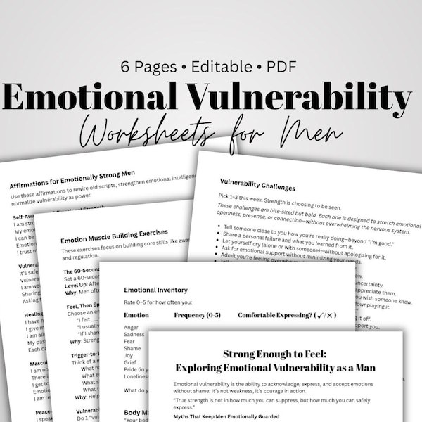 Men's Emotional Vulnerability Workbook: Self-Discovery & Mental Health (PDF Downloadable)