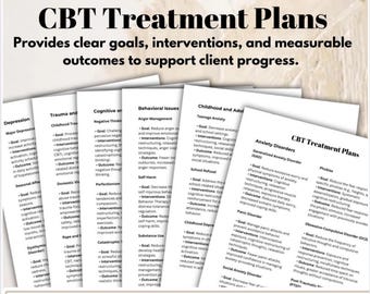CBT Treatment Plans Guide  Therapists Resource Therapy Tool Mental Health Treatment Planning Clinical Document Progress Notes Session Plan