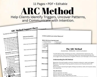 ARC Method Workbook & Reference Sheets Awareness Reflection Communication Therapy Resource Counseling Worksheets Self-Discovery Tool