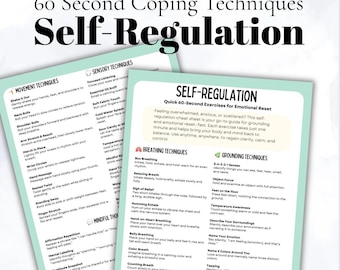 Self-Regulation Cheat Sheet PDF 60-Second Grounding & Coping Skills Anxiety Relief Mental Health Handout Therapist Tool