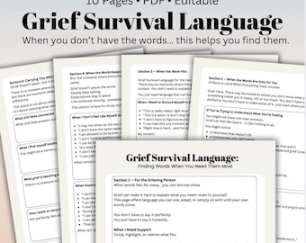 Grief Survival Language Worksheet: Coping with Loss, Emotional Processing (PDF)