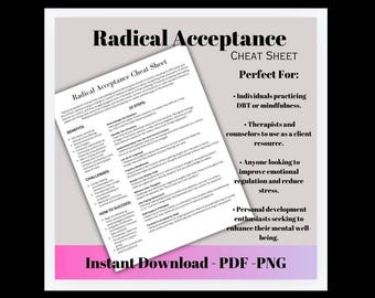 Radical Acceptance Cheat Sheet DBT  Dialectical Behavioral Therapy Coping Strategies Tool