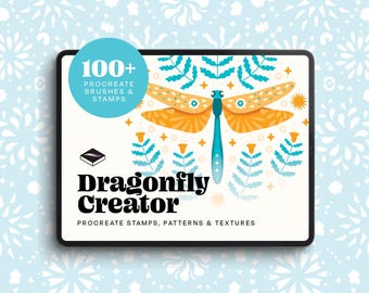 Set di pennelli Dragonfly Procreate: oltre 100 timbri e pennelli con ali, fiori, piante, motivi e texture per l'arte naturalistica