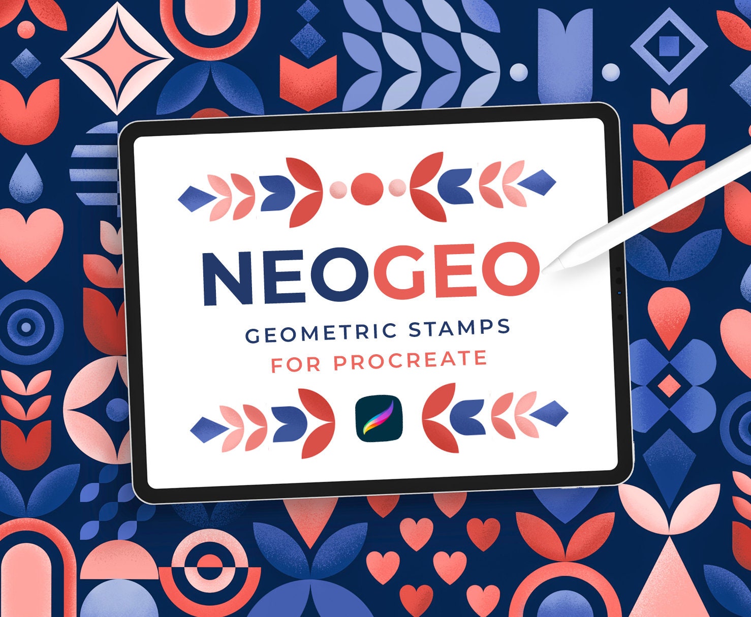 Neo Geo 抽象ジオメトリックスタンプ for Procreate – 140 形状ブラシ + テクスチャ & カラーパレット