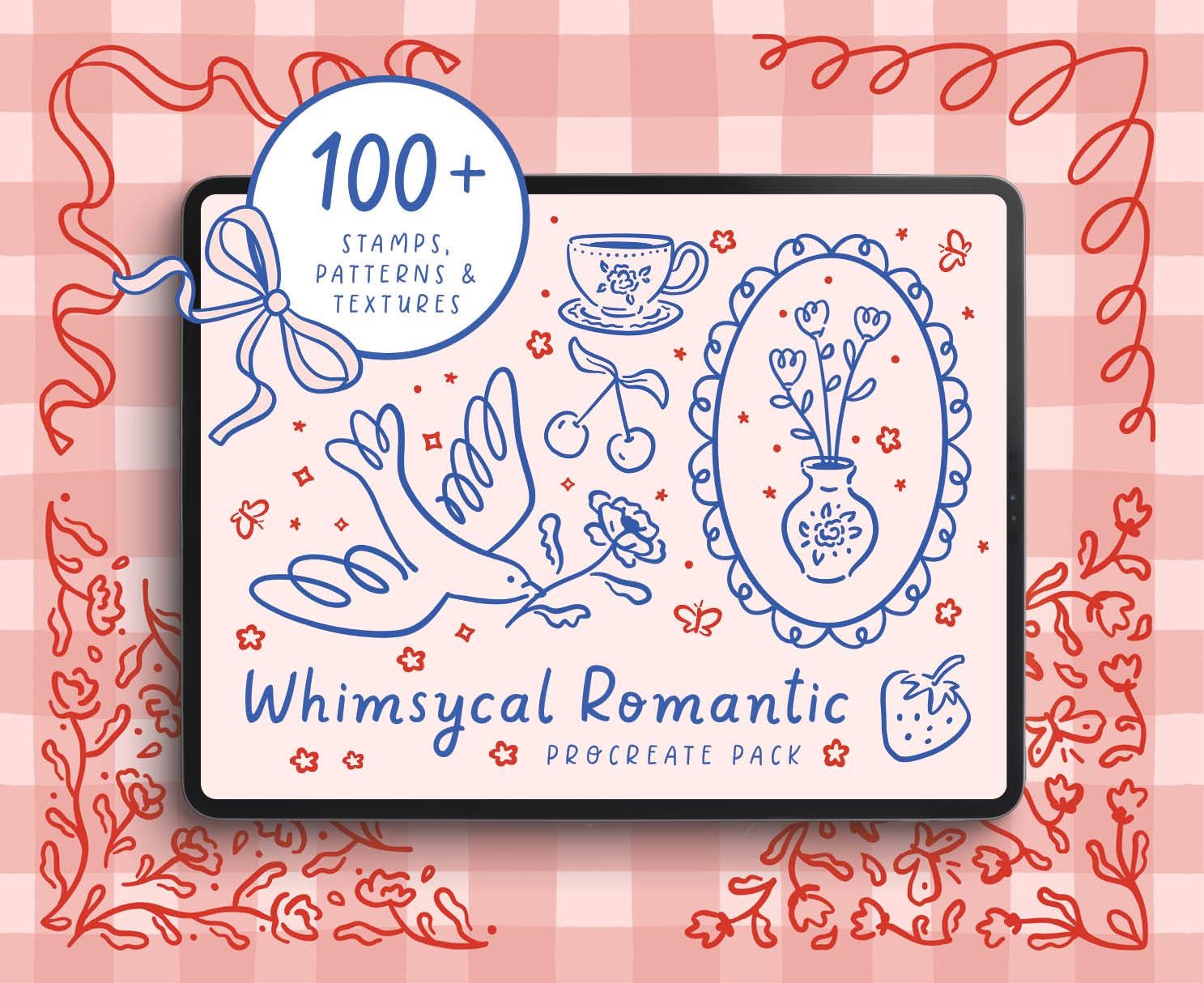 Whimsical Romantic Procreate Pack – 127 Hand‑Drawn Illustrations & Brushes for Weddings, Journals, Cards