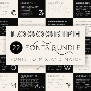 Kit de fuentes Art Déco modernas con 22 fuentes geométricas retro para logotipos, carteles, marcas, invitaciones, imprimibles y arte digital.