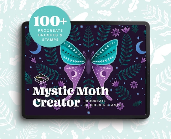 Mystical Moth Procreate Brushes – 100+ Hand Drawn Stamps with Bases, Patterns, Flowers, Leaves and Botanical Art