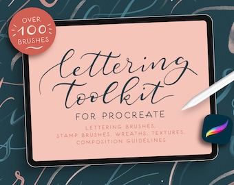 Procreate Lettering Brushes Toolkit | 100 Digital brushes for iPad app | Make digital art with calligraphy, watercolor brushes, markers