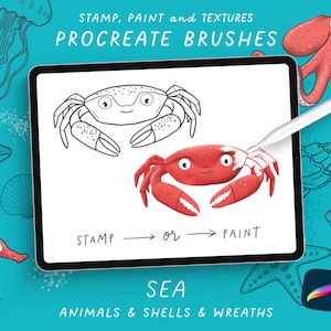 Pinceles de animales marinos para Procreate: sellos y texturas de animales oceánicos para ilustraciones y páginas para colorear.