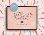 Procreate Lettering Brush Set – 100+ Digital Brushes for Calligraphy, Watercolor, Markers, Stamps, Textures and Composition Guides
