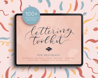 Procreate lettering brush set with 100+ digital brushes - Toolkit for iPad calligraphy, watercolor, stamps, marker, and composition art