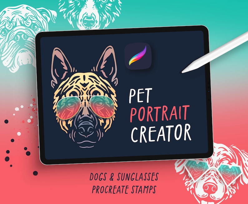 Pet Portrait Procreate Stamp Brushes for Creating Dogs Portraits 33 Dog