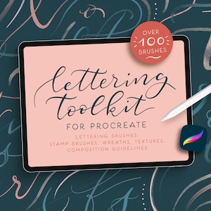 Procreate beletteringborstelset met 100+ digitale penselen - Toolkit voor iPad-kalligrafie, aquarel, stiften, stempels en compositiekunst
