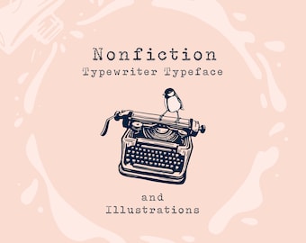 Retro Typewriter Font: Distressed Serif Style with Vintage Illustrations (Instant Download)