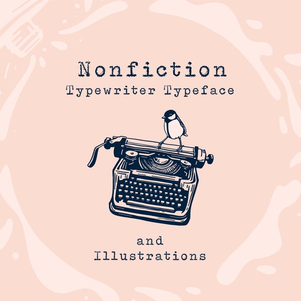 Typewriter Font & Illustrations | Vintage Serif Dislplay Font for Quotes, with Authentic Distressed Look and Feel | Instant Download