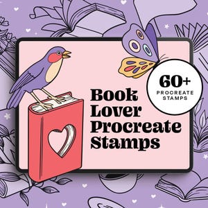 Procreate Cozy Book Stamps - Journaling Stamp Brush Set with Books, Coffee, Cats, Plants and Shapes