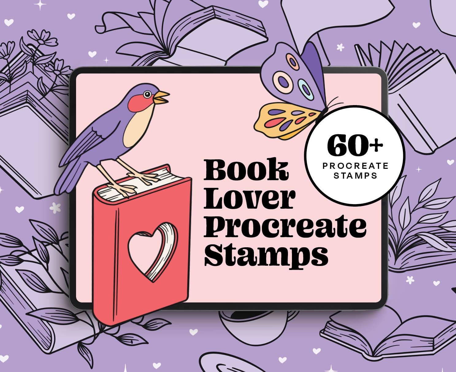 Set de pinceles sello para Procreate Bookish – Más de 60 sellos acogedores de lectura, café, gatos y plantas para journaling e ilustración
