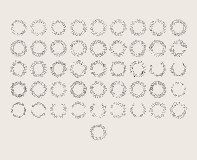 Botanical Wreath Procreate Stamps - 100 Hand Drawn Line Art Frames for ...