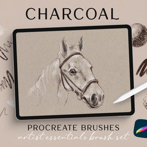 Charcoal Procreate-penselen voor digitaal tekenen – realistische textuurset, papierachtergronden, iPad-schetstools, direct downloaden