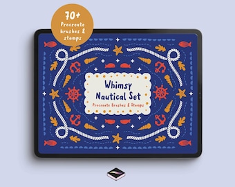 Nautical Procreate-penseel- en stempelset - Whimsy Sea Elements and Decorative Borders voor iPad