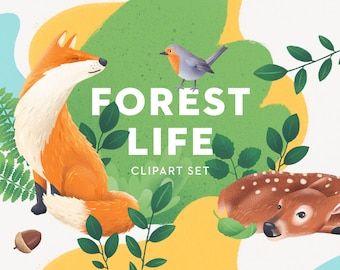 Forest Animals Clipart Set: Nature Illustrations (Digital Download)