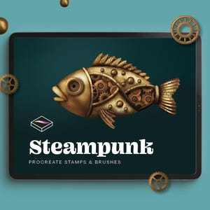 Steampunk Wonders Procreate Brush Set – Stämplar, metalltexturer, rosteffekter och skuggningsverktyg för industriell digital konst