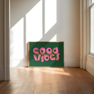 Buenas vibraciones / Arte de pared / A5-A1 / Retro / Tipografía / Póster / Eléctrico / Decoración del hogar / Bienestar / Arte tipográfico / Colorido / Años 70 / Impresión de arte