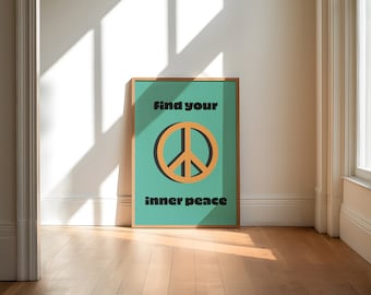 Retro Peace Sign Art Print: 70s-Inspired Boho Home Decor