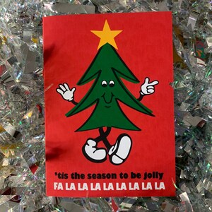 Tis The Season To Be Jolly Christmas Card A6 A5 Retro Christmas Xmas Card Retro Card Mascot Tree Greeting Card Festive image 9