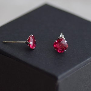 Tiny Ruby Stud Earrings 6mm,Red Earrings for Women,Sterling Silver Earrings,Dainty Earrings,July Birthstone,Minimalist,Lab Ruby,Gift for Her