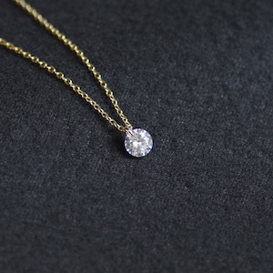 Gold CZ Necklace,Dainty Solitaire Necklace,CZ Diamond Necklace,Pendant Necklace for Women,Minimalist Necklace,Bridesmaid Gift,Gift for Her