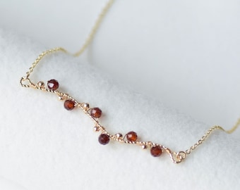 Natural Orange Garnet Necklace,January Birthstone,Wave Bar Necklace,Gemstone Necklace,Dainty Gold Necklace for Women,BirthdayGift,GiftforHer