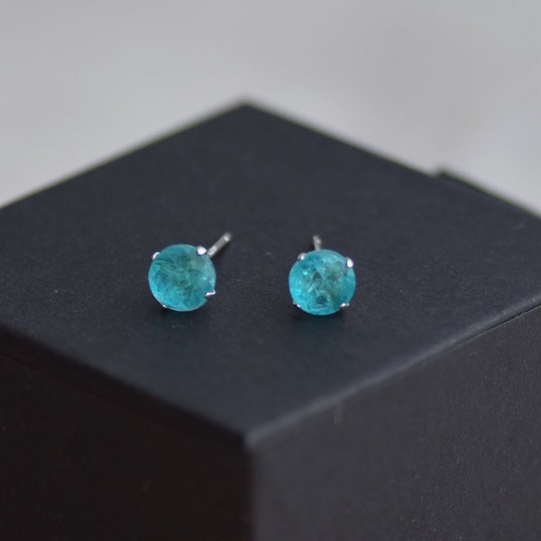 Paraiba Tourmaline Blue Stud Earrings,Aqua Blue Earrings in Sterling Silver,Gemstone Earrings for Women,Minimalist Earrings,Gift for Her