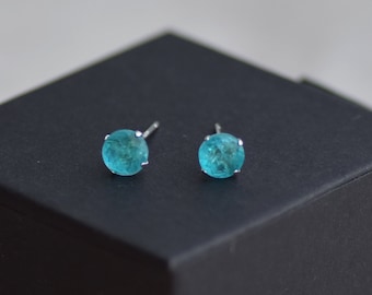 Paraiba Tourmaline Blue Stud Earrings,Aqua Blue Earrings in Sterling Silver,Gemstone Earrings for Women,Minimalist Earrings,Gift for Her