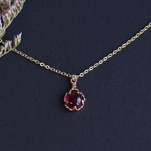Round Ruby Necklace, Red Gemstone Pendant, July Birthstone Jewelry, Dainty Gift for Her