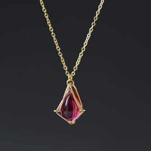 Teardrop Ruby Necklace, Kite Frame Pendant, July Birthstone Jewelry, Elegant Gift