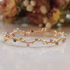 Tourmaline Bangle Bracelet,Dainty Bracelet,Natural Gemstone Bangle Bracelet for Girls,Gold Bangle Bracelet for Women,Birthstone Gift for Her