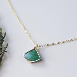 Malachite Necklace Gold,Dainty Malachite Pendant Necklace,Handmade Malachite Jewelry,Healing Crystal Necklace,Wire Wrapped,Birthday Gift