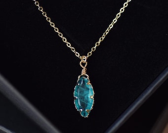 Lab Paraiba Tourmaline Marquise Necklace, October Birthstone Jewelry, Ice Blue Pendant