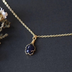 Blue Sandstone Necklace,Galaxy Blue Gemstone Necklace,Blue Goldstone Pendant,Handmade Necklace,Dainty Gold Silver Necklace,Giftfor Her Women