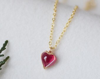Ruby Heart Necklace, Heart Gemstone Pendant, July Birthstone Jewelry, Romantic Gift