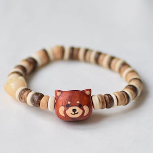 Red Panda Bracelet,Cute Animal Lover Gift,Coconut Wooden Bracelet,Panda Gifts,Handmade Bracelet,Birthday Gift for Men Women,Gift for Her Him