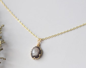 Collana in ossidiana argentata, ciondolo in cristallo ovale naturale, gioiello con pietra protettiva, regalo di compleanno