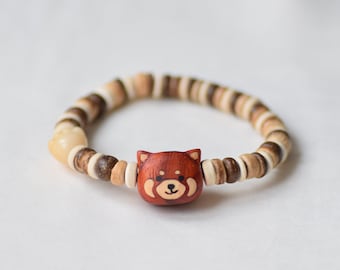 Red Panda Wooden Bracelet,Coconut Bracelet,Panda Gifts,Panda Jewelry,Handmade Bracelet,BraceletforWomen,Birthday Gift for Girl Kid Women Men