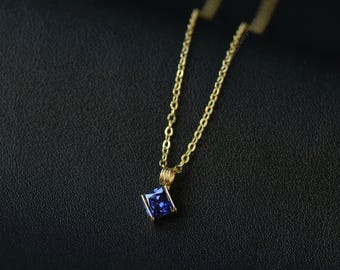 Dainty Tanzanite Color CZ Necklace, December Birthstone Pendant, Layering Necklace, Gift for Her