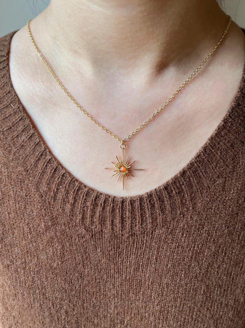 Sunstone Starburst Anhänger Halskette, Gold Silber Celestial Schmuck Bild 7