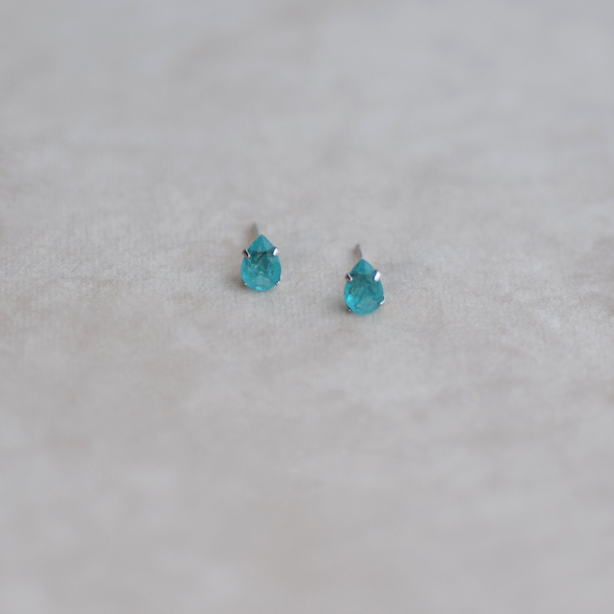 Paraiba Tourmaline Blue Stud Earrings,Teardrop Gemstone Earrings,Silver Earrings,Minimalist Earrings for Women,Lab Tourmaline,Birthday Gift